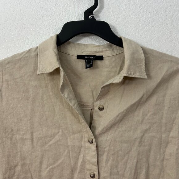 Forever 21 Linen Blend Button Up Shirt Relaxed Fit Resort Collection Beach - Picture 3 of 8